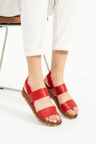 Ayax Red Flat Strap Elastic Women's Sandals