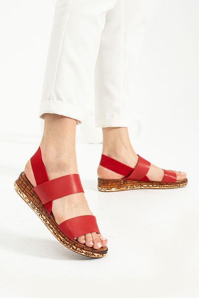 Ayax Red Flat Strap Elastic Women's Sandals