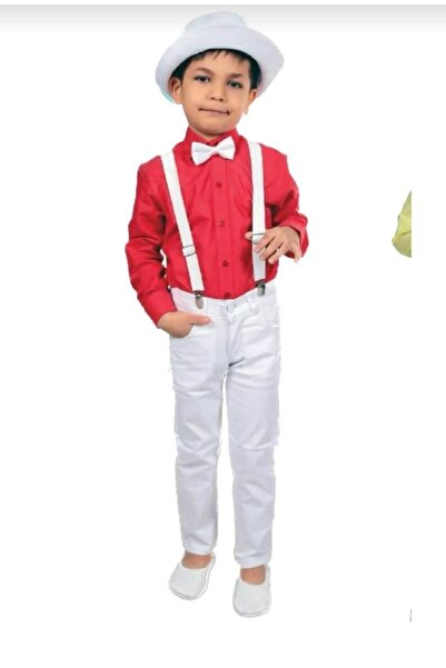 BLUEMOOR Erkek Çocuk Uzun Kol Gömlek Keten Pantolon Askı Papyon Takım 23 Nisan 29 Ekim 10 Kasım