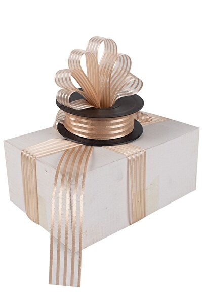 ecrin tuhafiye hobi Bej Cappuccino Çizgili Şifon Kurdele En 2.5 Cm - Boy 20 M...