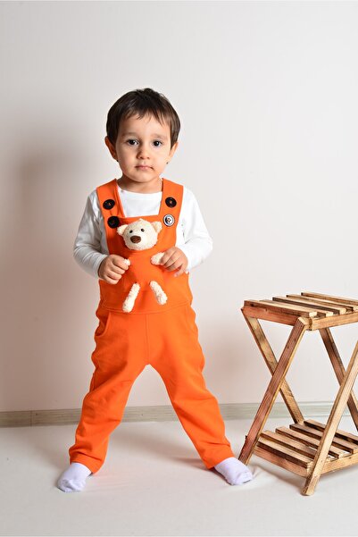 KİDSPİTİRCİK Unisex Kids Orange Teddy Bear Salopet + Badi
