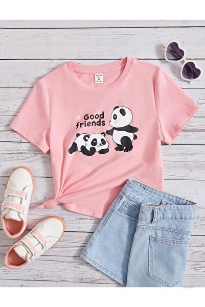 LOUİSA تي شيرت من القطن الممشط للأطفال مطبوع عليه Good Friends Panda باللون ا...