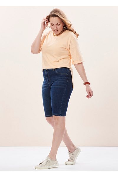 EVEN plus size تي شيرت أصفر كبير الحجم بفتحة جانبية