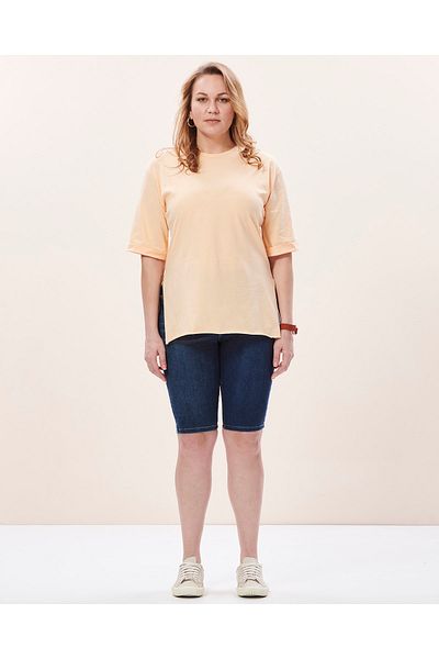 EVEN plus size تي شيرت أصفر كبير الحجم بفتحة جانبية