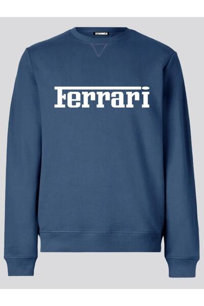 Efendioğlu Design Ferrari Yazılı Baskılı Baharlık Ince Bisiklet Yaka Sweatshirt