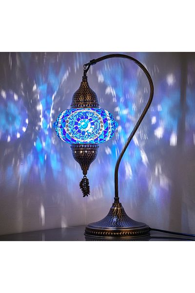 Demmex Handmade Hammer Forged Body Mosaic Authentic Colored Glass Table Night Lamp Lampshade, 48cm Length