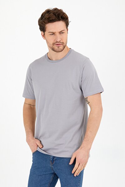 CLIPMAN Slim Fit Στρογγυλή λαιμόκοψη Basic T-shirt Γκρι