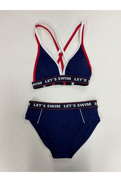 Eros Text Detailed Cross Strap Triangle Bikini Set