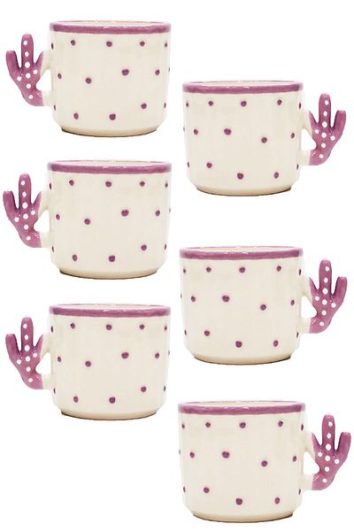 Otogar Çini 6 Pieces Cactus Cup - Hand Made Ceramic 150 Ml Tea, Duble Coffee, Espresso, Neskafe Cup