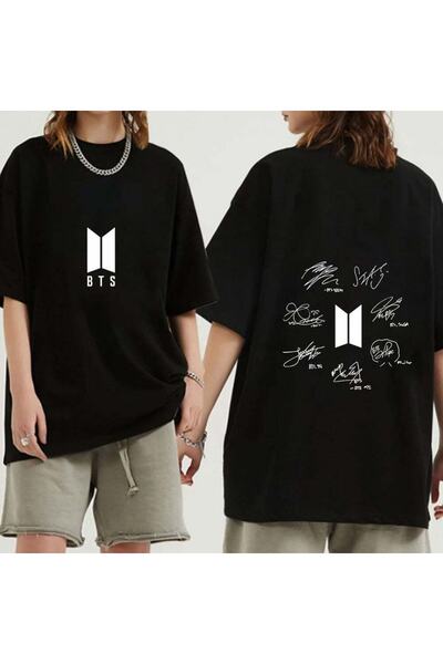 MECH BUTİK Tricou negru cu imprimeu Bts Signature
