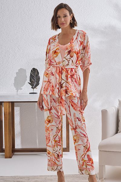 Sevim Set de pijamale 3 piese cu dantelă florală pentru femei