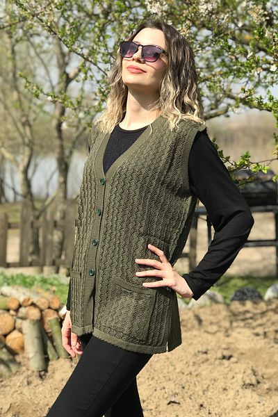 Dinçerler tekstil Women's Buttoned Mercerized Summer Mesh Chain Pattern Mother Vest