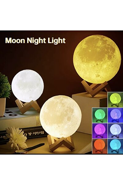 Meyra Accessories Led Gece Lambası 3d Baskı Ay Lambası 15cm Sarjlı Lamba 12 R...
