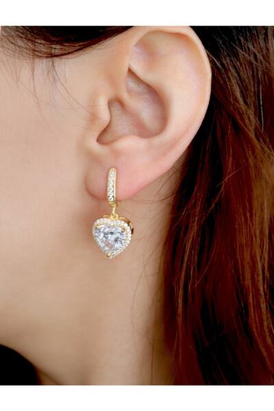 Silveranka 925 Ayar Gümüş Pırlanta Montür Kalp Küpe