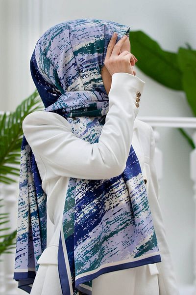 Vissona Γυναικείο σάλι πολυτελείας Medina Silk Indigo-2