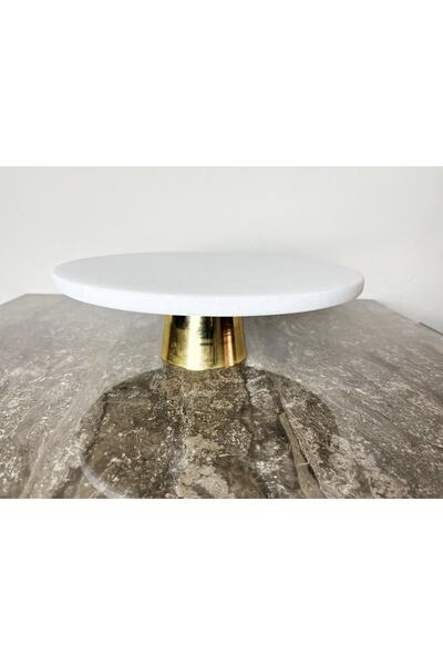 Modestmar Natural Plain White Marble Cake Stand with Gold Legs - Plain White