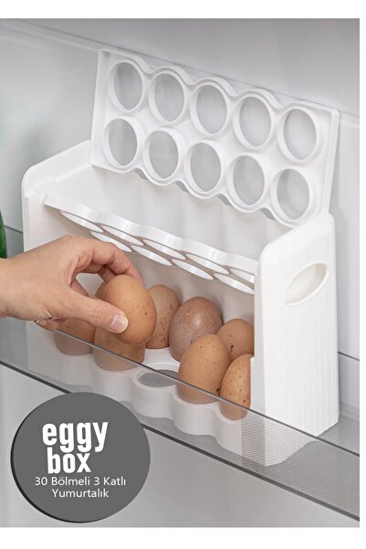 KÜÇÜK EW 30 Bölmeli Yumurtalık - 3 Katlı Yumurta Rafı Saklama Kabı Beyaz