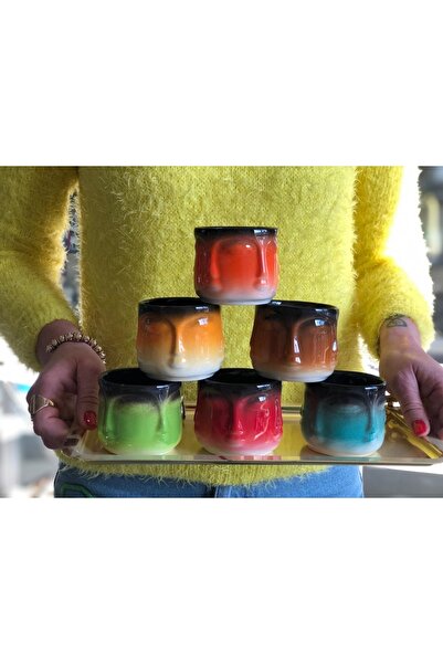 MeGgDecor 6'lı Face Renkli Fincan