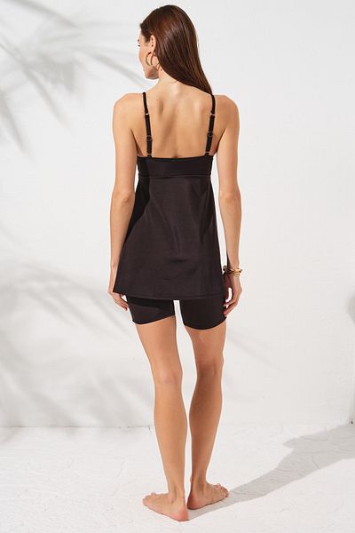 Pierre Cardin Μαύρο μαγιό Tankini με σορτς με ρυθμιζόμενο λουράκι με λαιμόκοψη σε V λαιμόκοψη και λεπτομέρεια κορσέ με επίδεσμο