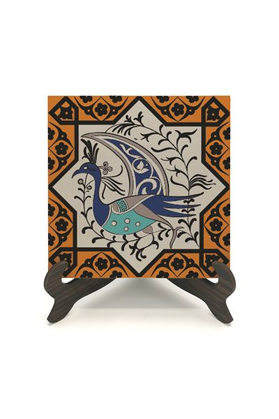 Sadrazam MDF Desktop with Peacock Figure and Anatolian Seljuk Star Motif Printed