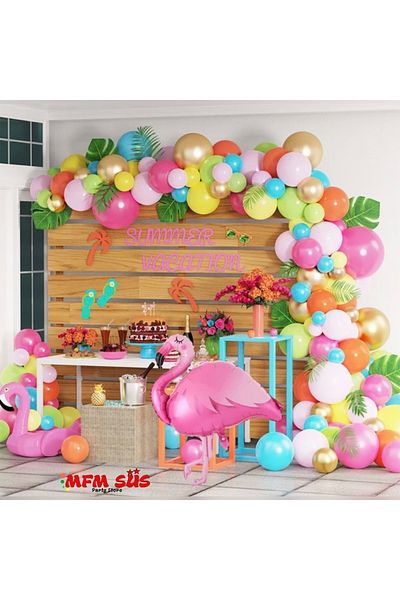 MFM Party Flamingo Mixed Color Chain Balloon Birthday Set