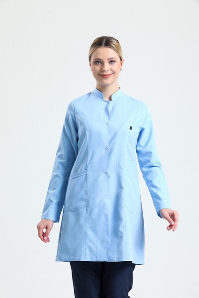 Ehil طقم ملابس عمل ومئزر عمل للنساء من قماش الألبكة باللون الأزرق الداكن