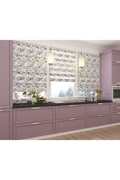 Turuncu Dizayn Gray Champagne Wine Glasses Patterned Digital Printed Zebra Roller Blinds for Kitchen and Restaurant