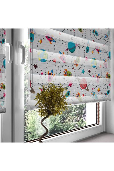 Turuncu Dizayn Colorful Space Universe Patterned Digital Printed Zebra Roller Blinds for Children's Room