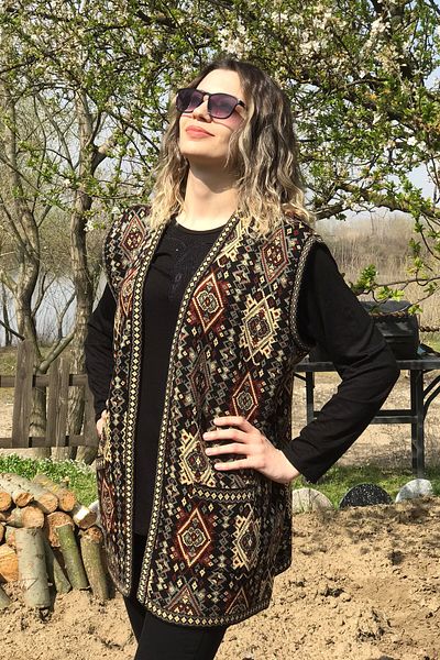 Dinçerler tekstil Women's Kilim Patterned Buttonless Thick V-Neck Mother Vest