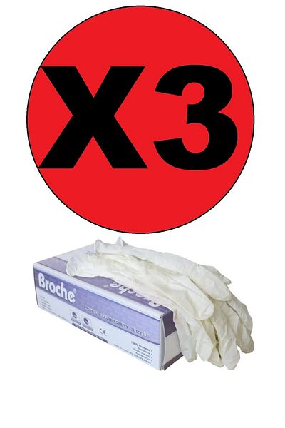 Broche Powdered Latex White Examination Gloves Medium (M) Size 3 Pack (3 X 100 Pieces)