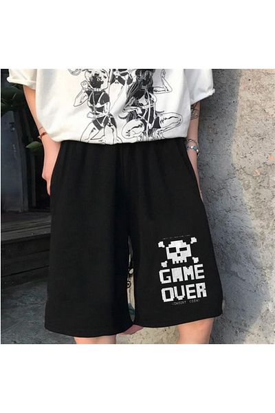 Gofeel Game Over Μοτίβο Μαύρο Χρώμα Unisex Βαμβακερό σορτς