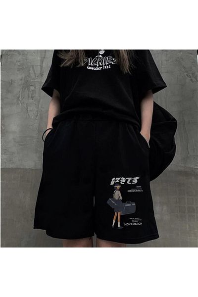 Gofeel Μάρτιος Iddeverray με μοτίβο μαύρο χρώμα Unisex χτενισμένο βαμβακερό σορτς
