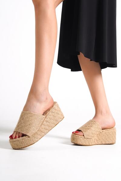 Modabuymus Knitted Straw Wedge Heeled Women's Slippers - Queen