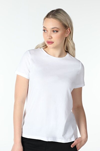 defys Tricou guler rotund cu mânecă scurtă pentru femei, cu croiala normală, basic alb