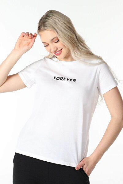 defys Γυναικείο μπλουζάκι με κοντό μανίκι με λαιμόκοψη λευκό