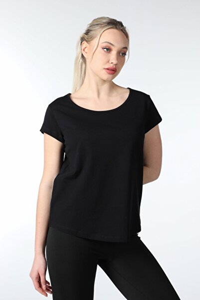 defys Tricou pentru femei, cu gât barcă, cu mânecă scurtă, cu croiala normală, basic negru