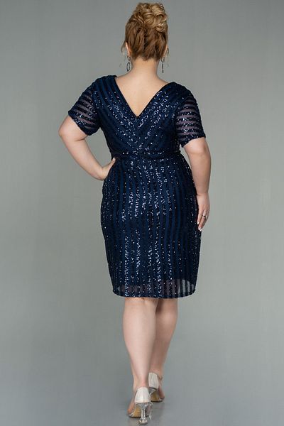 Abiyefon Navy Blue Sequined Plus Size Evening Dress Abk686
