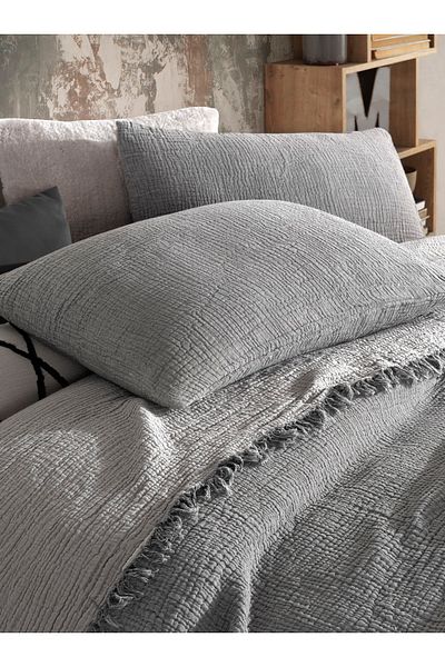 destinyhometex Pastel Gray 4 Layer Multi Muslin 100% Cotton Double Bedspread 200x240cm