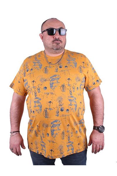 Starbattal Plus Size Crew Neck T-Shirt Compass Holiday 23151 Mustard