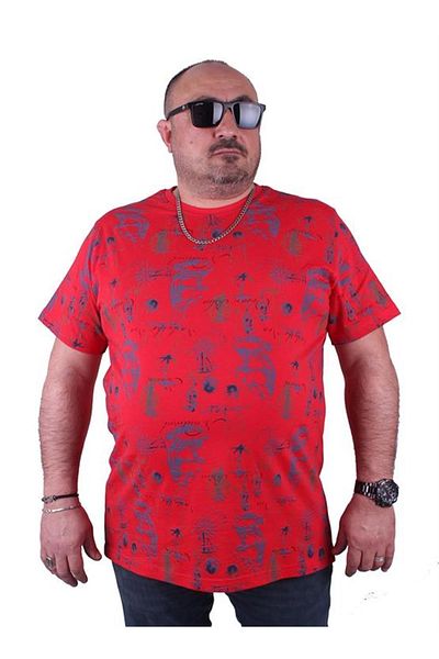 Starbattal Plus Size Crew Neck T-Shirt Compass Holiday 23151 Red