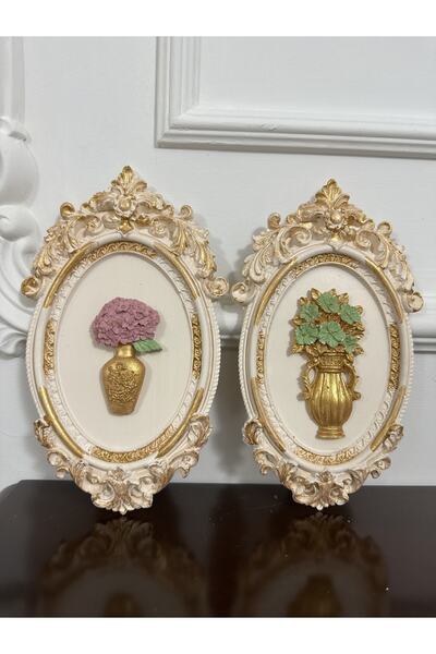 busraconcept Çiçekli Çerçeve Takımı 2 Li Dekoratif Masa Duvar Süsü