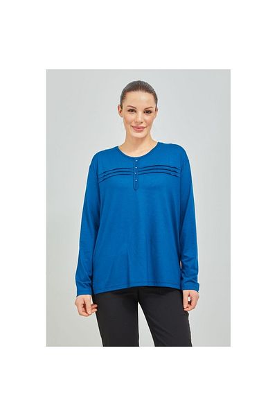 Fresh&Moda Γυναικεία Indigo Blue Lycra Μεσαίωνα Mother Χτενισμένη Βαμβακερή Μπλούζα