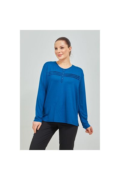 Fresh&Moda Γυναικεία Indigo Blue Lycra Μεσαίωνα Mother Χτενισμένη Βαμβακερή Μπλούζα