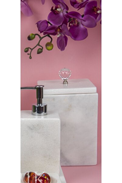 MIARIK DESIGN & DEKORASYON Dekoratif Beyaz Mermer Kare Çöp Kovası