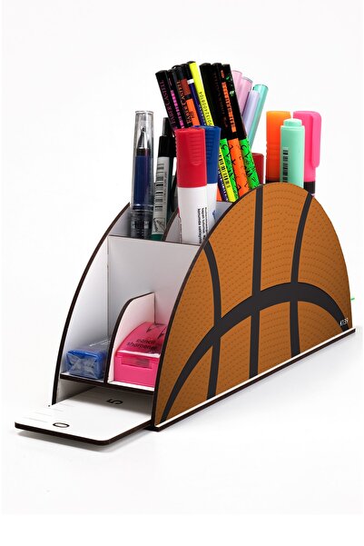 Notpa Ahşap Vip Basketbol Topu Gökkuşağı Cetvelli Masaüstü Kalemlik Organizer...