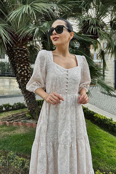 Seda Yalçın Atelier Beige Floral Patterned Scallop Dress