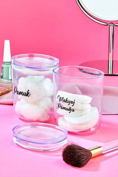 FBZhome 2 Συσκευασία Acrylic Mica Cotton & Makeup Cotton Organizer 400 Ml Storage Box Βαμβακερή θήκη