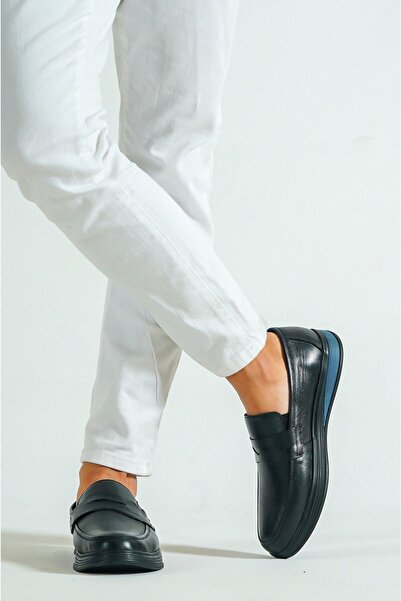 Deripabuc Hakiki Deri Siyah Erkek Deri Casual Ayakkabı MRD7-0710