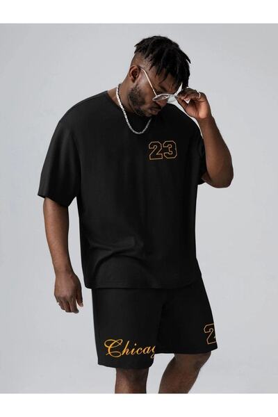 ORLONTEX Ανδρική φόρμα μαύρης φόρμας Chicago με στάμπα oversize με σορτς