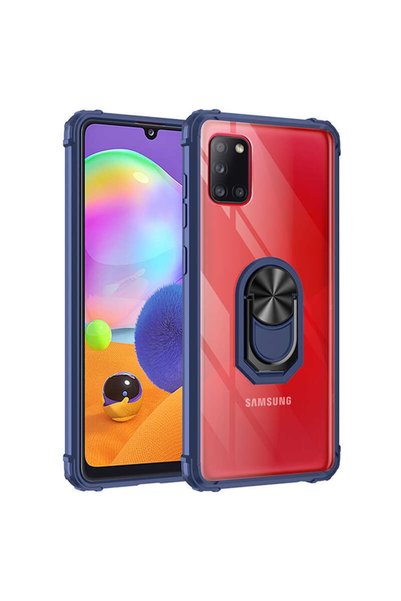 ZM STORE Samsung Galaxy A31 Kılıf Kenarları Tam Koruma Şeffaf Yüzük Standlı M...